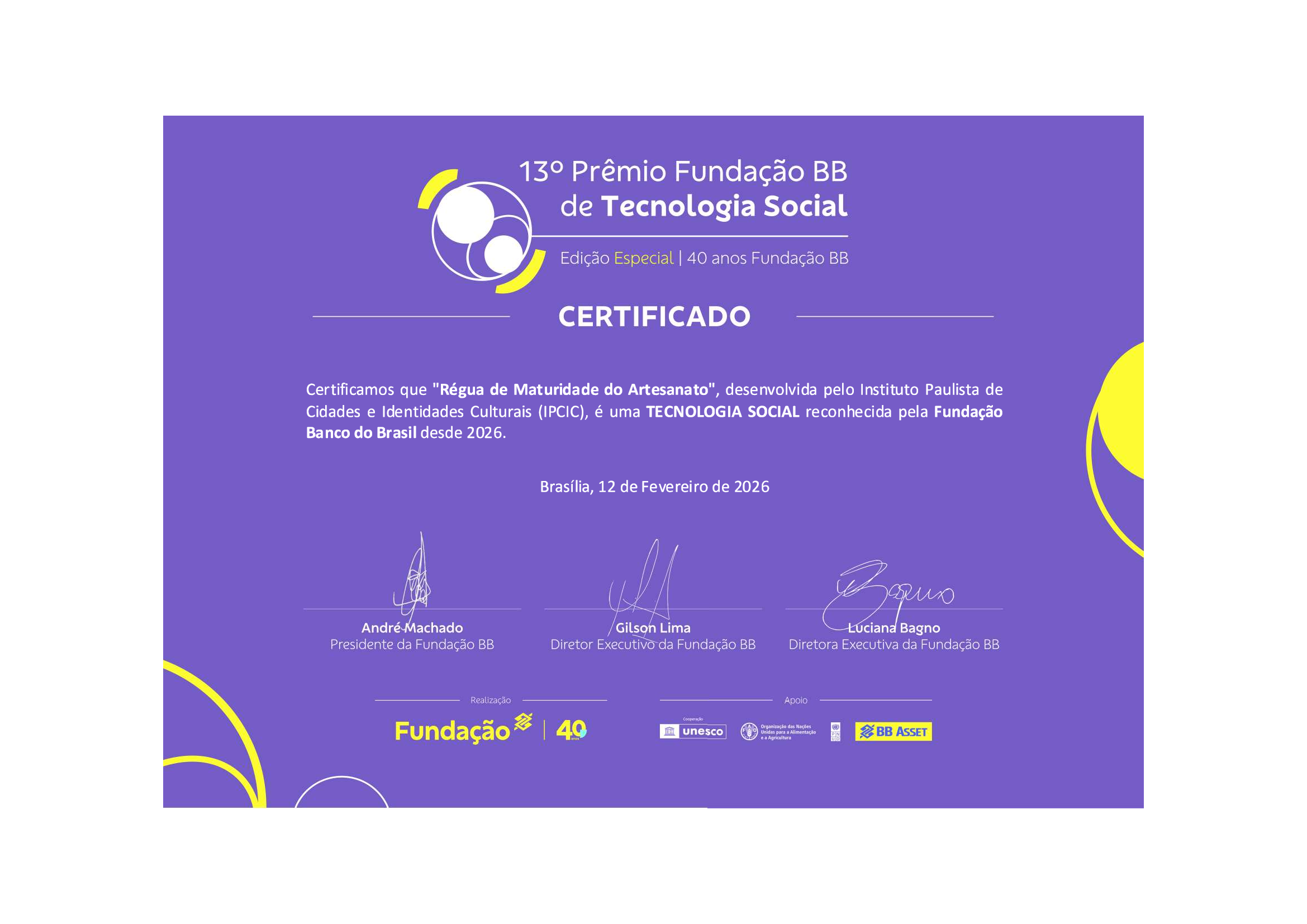 Certificado Banco do Brasil — Régua de Maturidade do Artesanato
